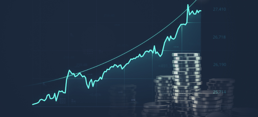 Upward graph on blue background}