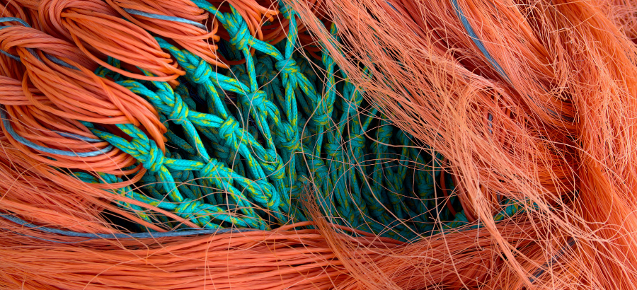 Orange and green colour fishing nets}