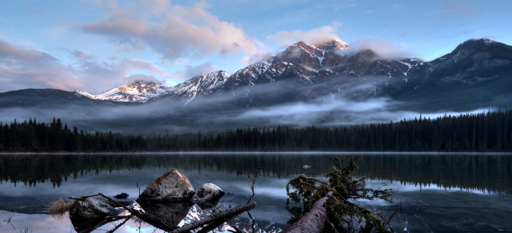 A beautiful mountain landscape over a lake 