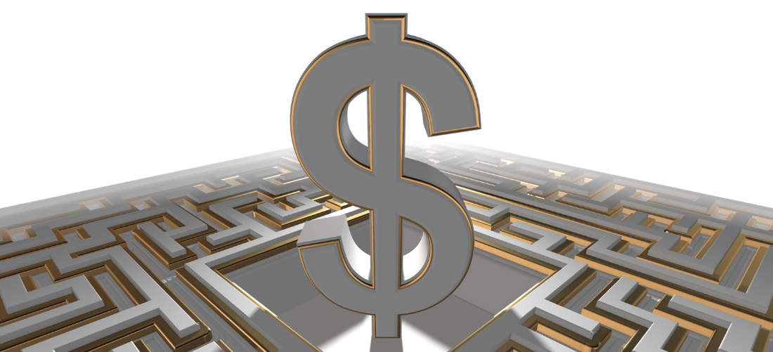 A large dollar sign in the middle of a maze 